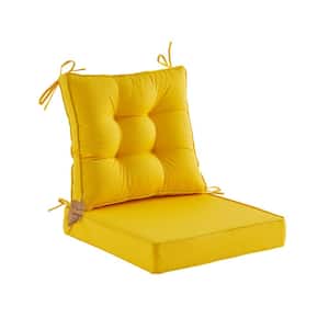 Outdoor Deep Seat Cushions Set With Tie, Extra Thick Seat:24"Lx24"Wx4"H, Tufted Low Back 22"Lx24"Wx6"H, Yellow