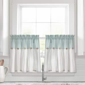 Linen Button Kitchen Tier Window Curtain Panels Blue/White 29X24 Set