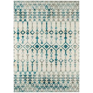 Bravado Blue 10 ft. x 14 ft. Geometric Indoor/Outdoor Washable Area Rug