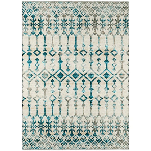 Addison Rugs Bravado Blue 10 ft. x 14 ft. Geometric Indoor/Outdoor Washable Area Rug