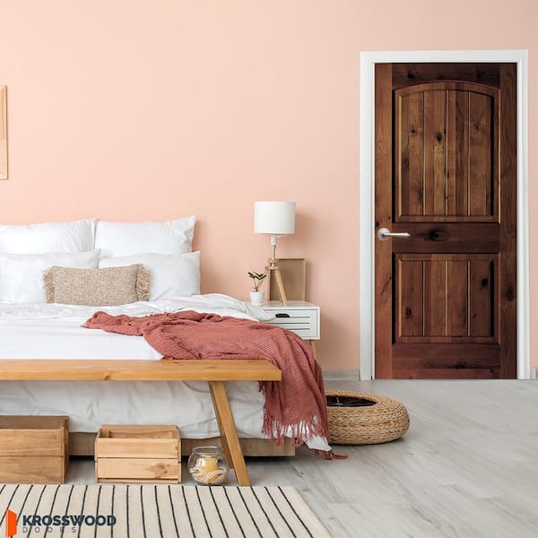 Assembly Required 32 in. x 80 in. Alder Right-Hand Red Mahogany Stain V-Groove Single Interior Door Kit w/Separate Jamb