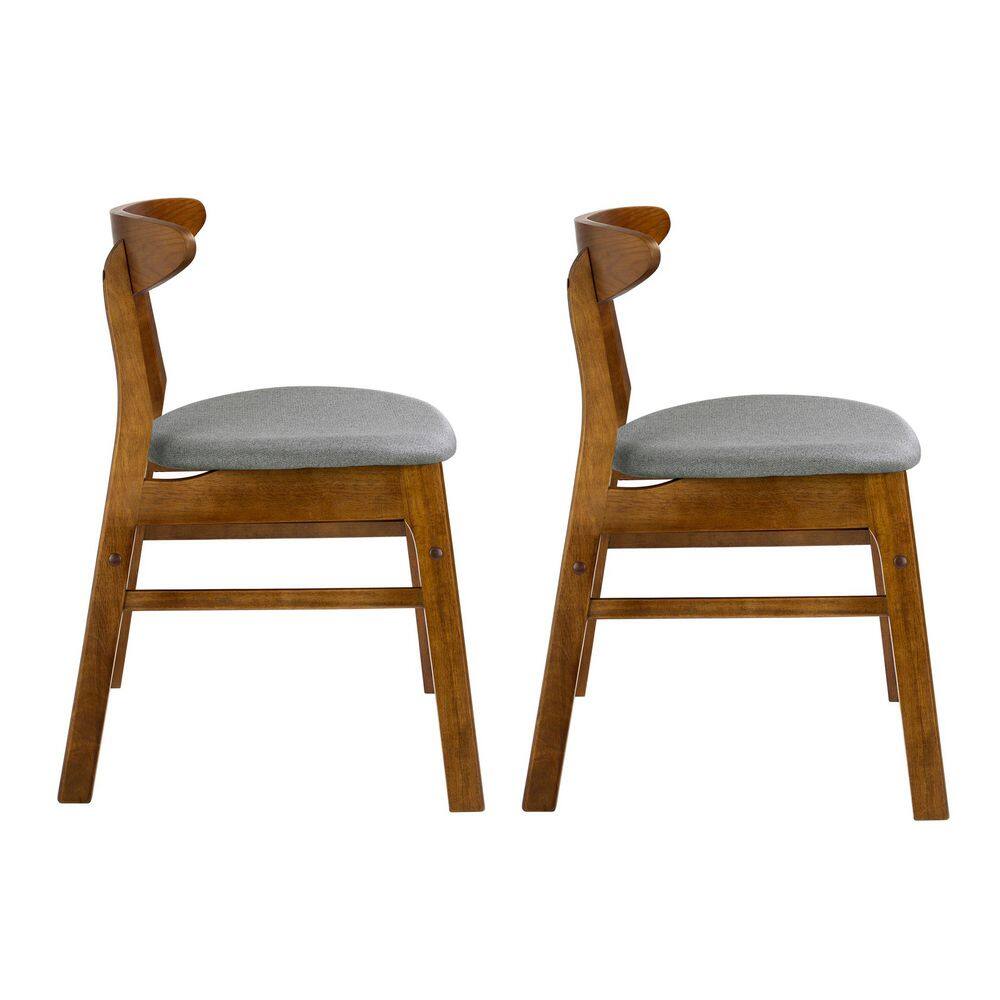 Gray Upholstered Rubberwood Mid-Century Modern Dining Side Chair Set