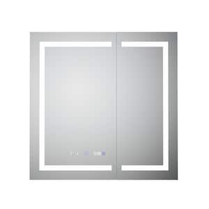 Moray 24 in. W x 36 in. H Rectangular Aluminum Surface Mount Medicine Cabinet with Mirror and LED Light in Gray
