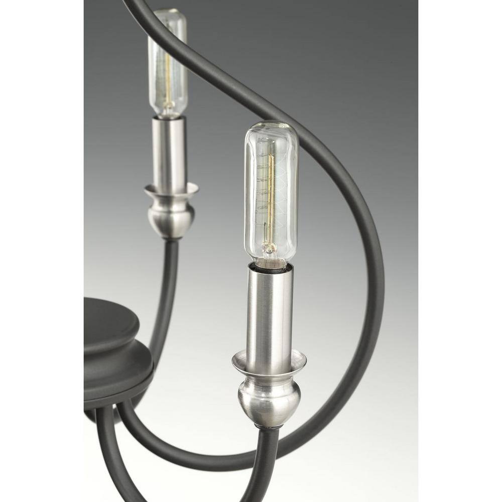 Graphite and Nickel 4-Light Mini Chandelier with Scrolled Frame