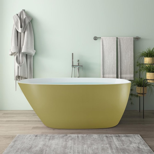 Mokleba 59 in. Acrylic Freestanding Bathtub Flatbottom Single Slipper Soaking Bathtub in Matte Gold