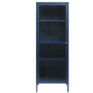 Breton 63 in. H Steel Blue Tower Cabinet with Fluted Glass Door