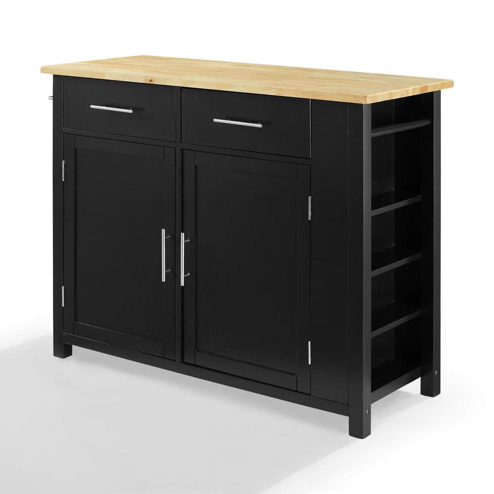 Savannah Transitional Black Wood Kitchen Cart with Spice Rack and Storage