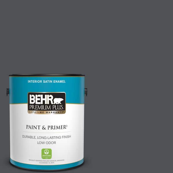 BEHR PREMIUM PLUS 1 gal. Home Decorators Collection #HDC-WR15-4 Lump of Coal Satin Enamel Low Odor Interior Paint & Primer