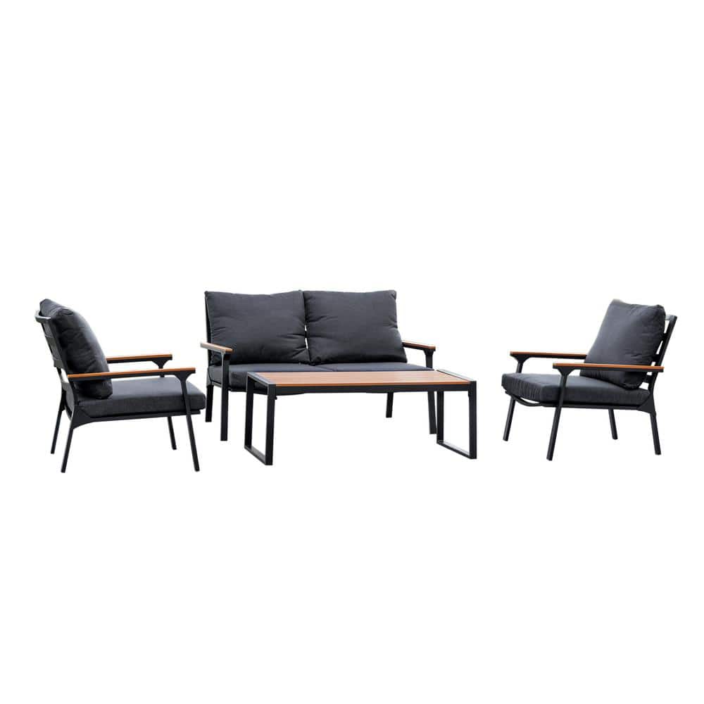 Ficarazzi Outdoor 4 piece Sofa Set with Coffee Table-Gray Cushions
