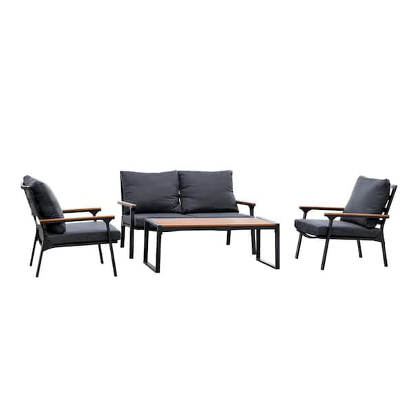 DEKO LIVING Ficarazzi Outdoor 4 piece Sofa Set with Coffee Table-Gray Cushions