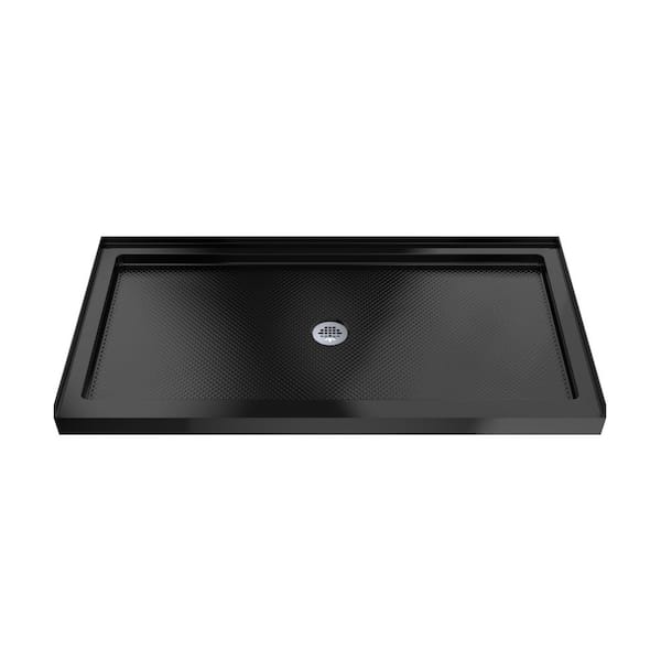 SlimLine 54 in. L x 32 in. W Alcove Rectangular Black Shower Pan Base with 2 in. Round Center Drain in Chrome