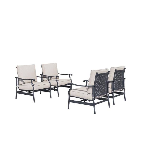 TOP HOME SPACE Metal Cushioned Outdoor Rocking Chairs with Beige Cushion (Set of 4)