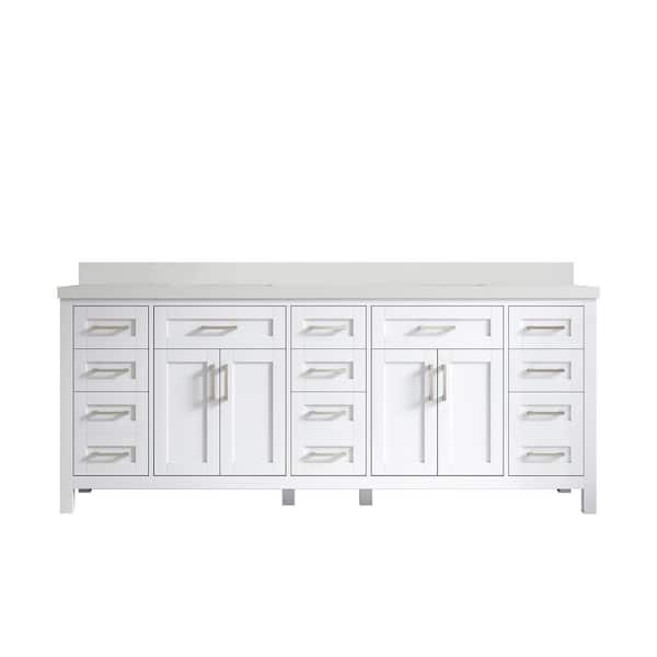 Willow Collections Cambridge 84 in. W x 22 in. D x 36 in. H Double Sink Bath Vanity in White with 2 in White Quartz Top
