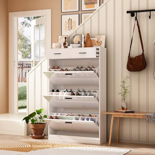 FUFU&GAGA 51.8 in. H x 31.5 in. W Mirrored Drawers Glossy Shoe Storage Cabinet in White With 5-Drawers Fits up to 24-Shoes