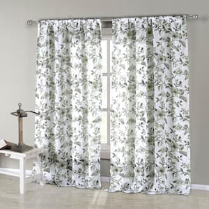 Grey-Olive Floral Rod Pocket Room Darkening Curtain - 54 in. W x 84 in. L (Set of 2)