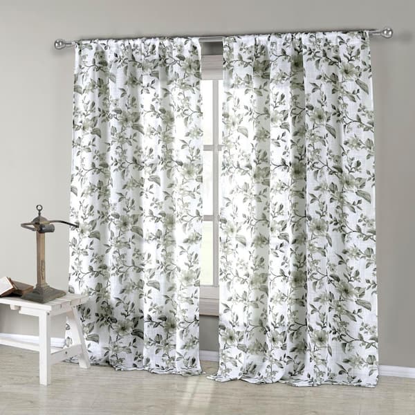Duck River Grey-Olive Floral Rod Pocket Room Darkening Curtain - 54 in. W x 84 in. L (Set of 2)