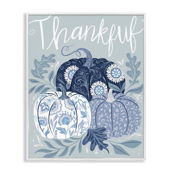 Stupell Industries Thankful Ornate Floral Pumpkins by Arrolynn Weiderhold White Framed Nature Giclee Art Print 20 in. x 16 in.