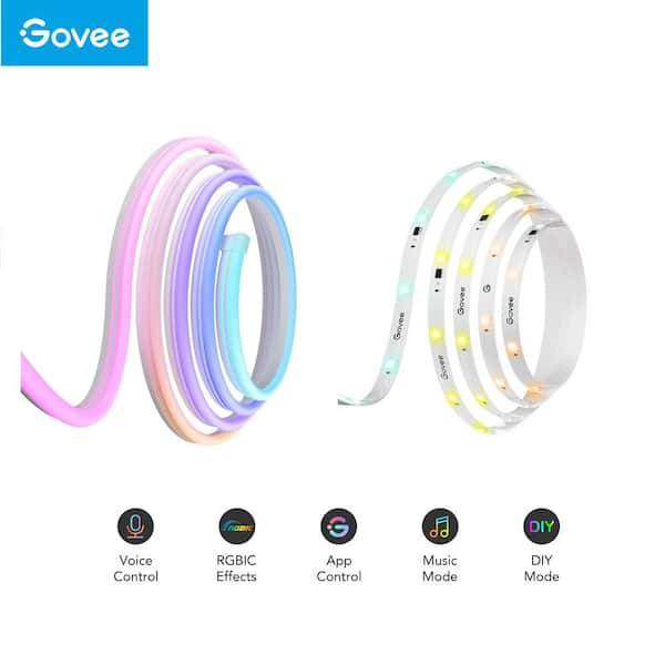 Govee RGBIC Smart 9.8 ft. Strip Light and 6.5 ft. Neon Rope Light Kit  H1012AD1 - The Home Depot