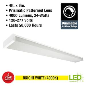 4 ft. x 6 in. 6000 Lumens White Integrated LED Shop Light Prismatic Lens 120-277 Volt 4000K Bright White (12-Pack)