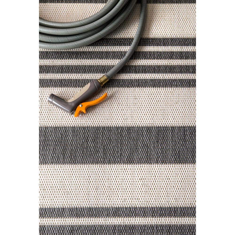 Beige and Gray Striped Synthetic 4' x 6' Reversible Area Rug