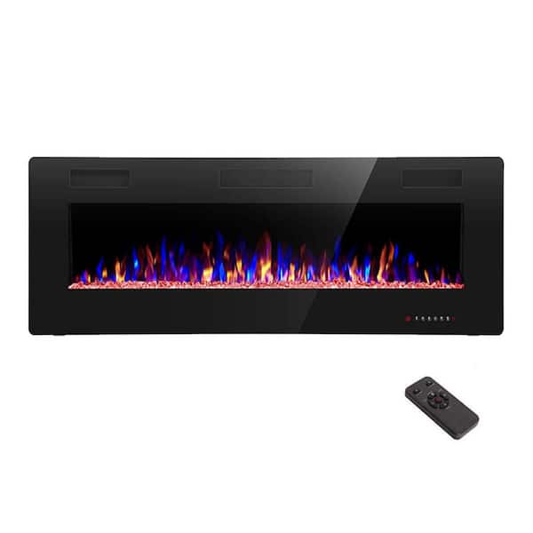 Edendirect 50 in. Recessed and Wall Mounted Electric Fireplace in Black, Remote Control, Adjustable Flame Color and Speed