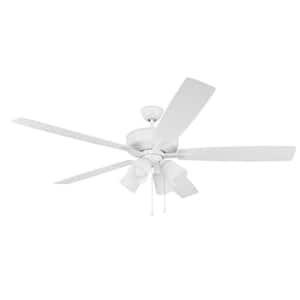 Super Pro-114 60 in. Indoor Dual Mount White Ceiling Fan with 4-Light Clear White LED Light Kit