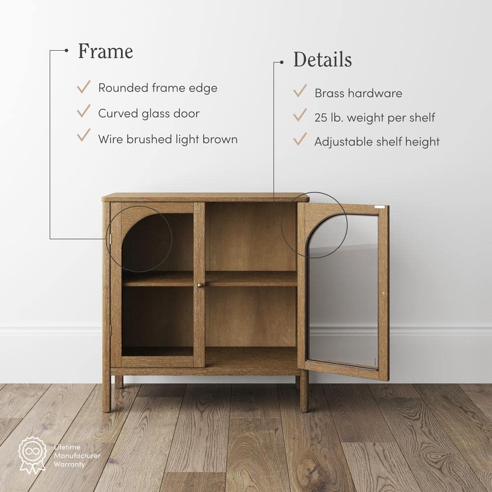 Mason Light Brown Wood Console Cabinet with Glass Doors