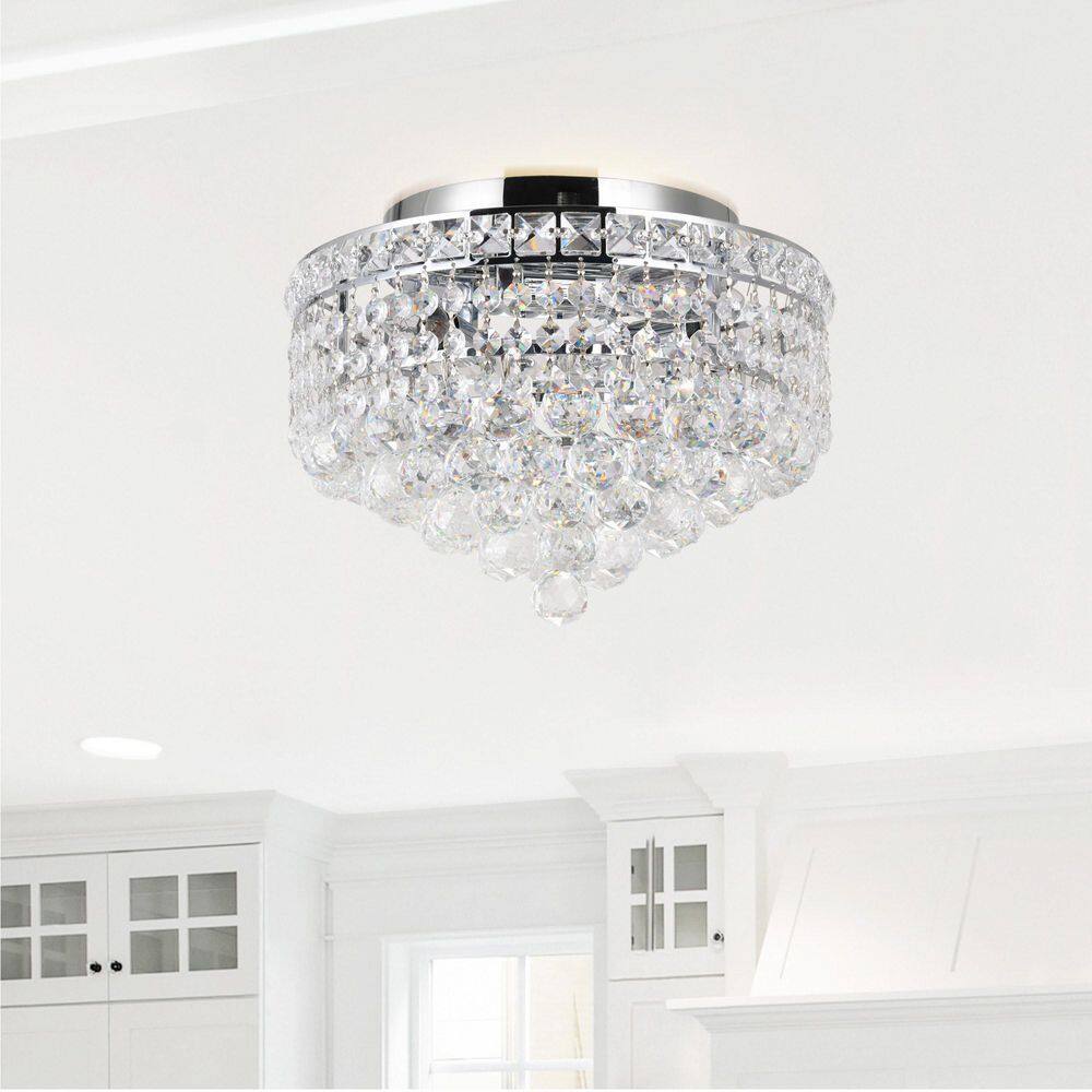 Luminous 12-Inch Chrome Crystal Globe Flush Mount Light
