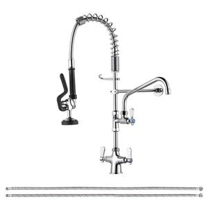 Triple Handles Commercial Brass Pull Down Sprayer Kitchen Faucet with Pre-Rinse Sprayer & 10 in. Add-on Spout in Chrome