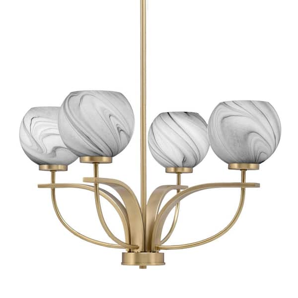 Unbranded Olympia 4-Light Uplight Chandelier New Age Brass Finish 5.75 in. Onyx Swirl Glass
