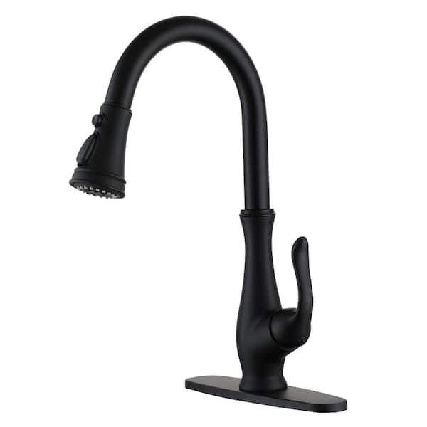 Boyel Living 3-Spray Patterns Modern 1.8 GPM Single Handle Pull Down Sprayer Kitchen Faucet with Deck Plate in Matte Black
