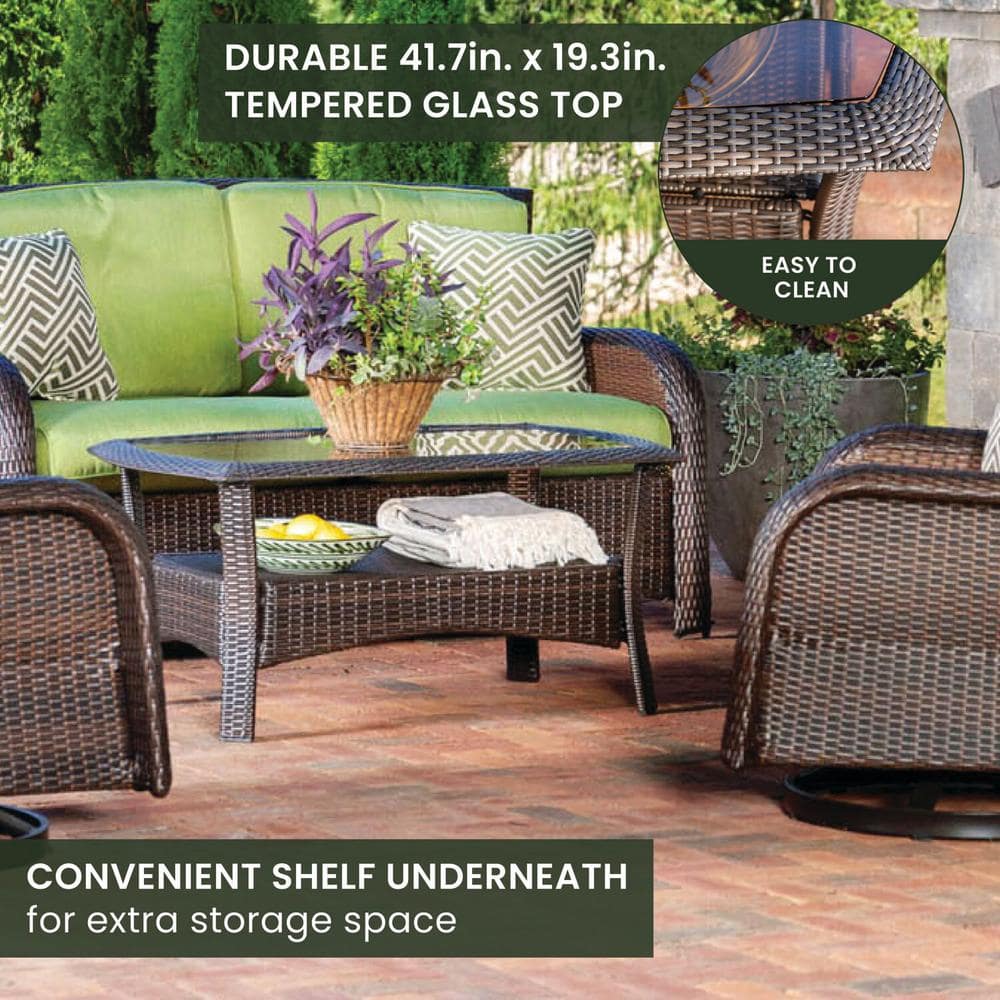 Strathmere 4-Piece Brown Wicker Outdoor Conversation Set with Green Cushions