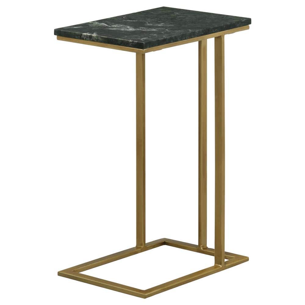 Green Marble Top Gold Iron Accent Table