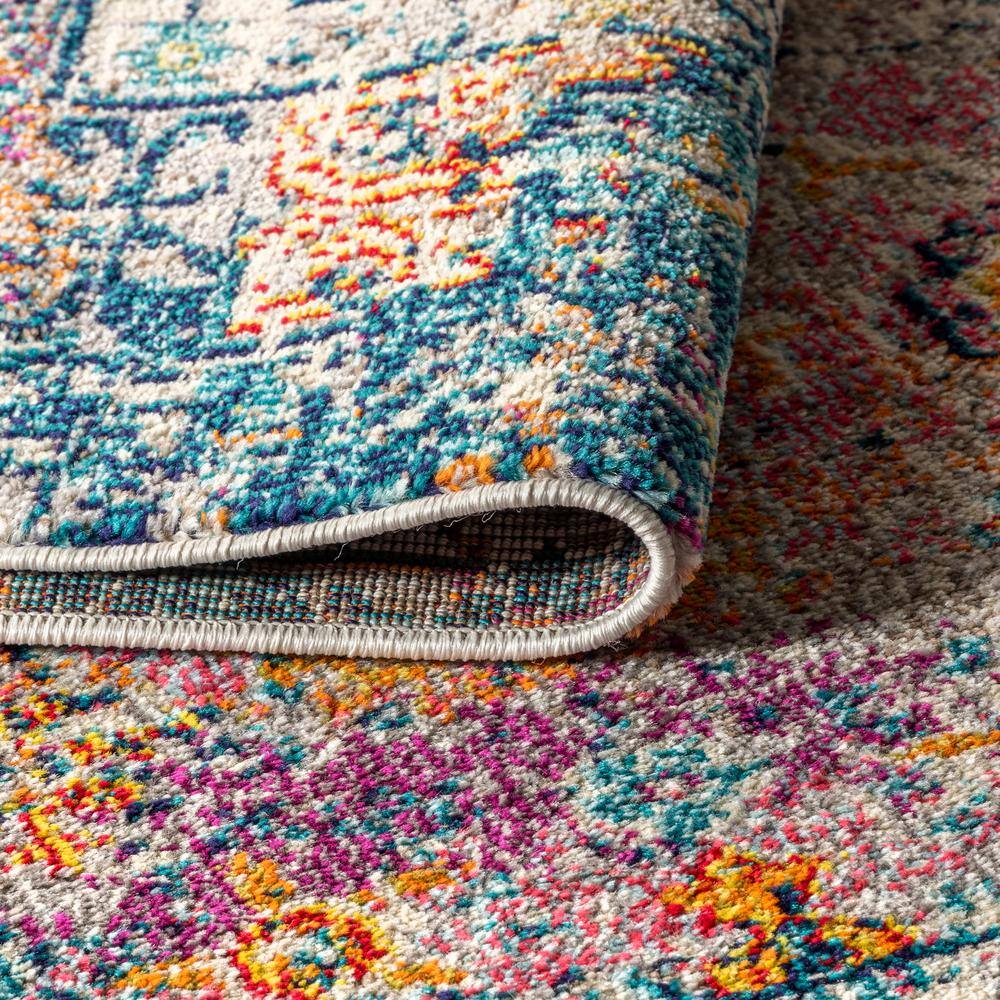 Cream and Navy Synthetic Bohemian Flair Area Rug