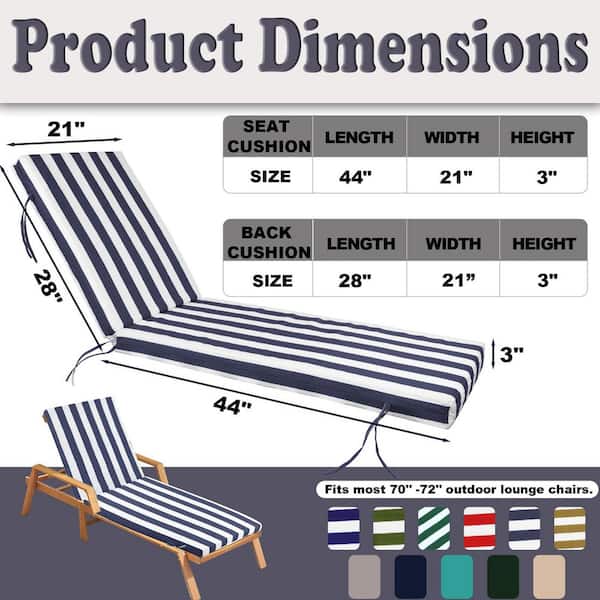 Outdoor Chaise Lounge Cushion, 72 in. x 21 in. x 3 in. Fade