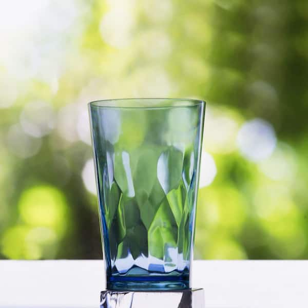 Wudkey Blue 16 oz. Unbreakable Plastic Drinking Glasses Set of 6, Shatterproof Tumblers, Reusable Glass Cups, Dishwasher Safe