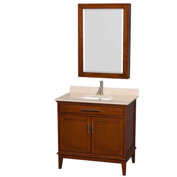 Wyndham Collection Hatton 36 in. Vanity in Light Chestnut with Marble Vanity Top in Ivory, Square Sink and Medicine Cabinet