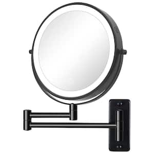 8 in. W x 8 in. H Small Round 1 x/10 x Magnifying T-C Charging Wall Mounted Bathroom Makeup Mirror in Black