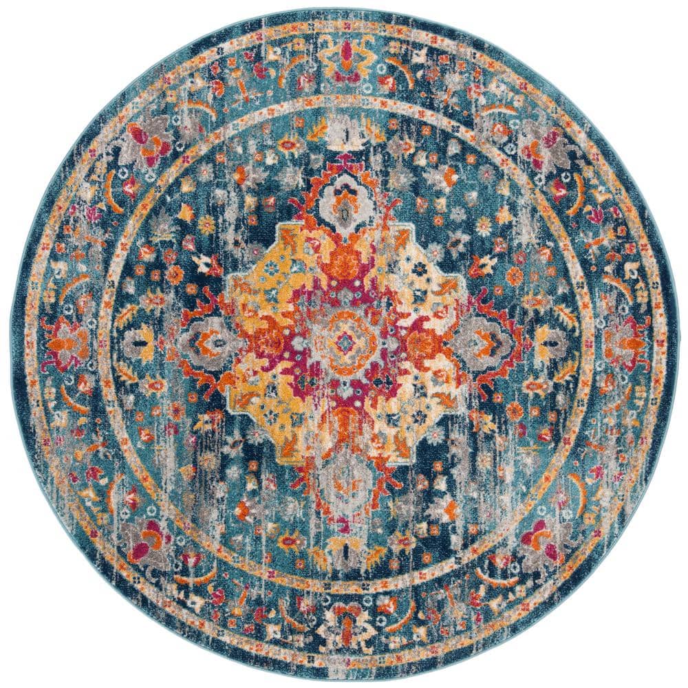 Madison Teal/Fuchsia 8 ft. x 8 ft. Border Floral Geometric Medallion Round Area Rug price history on PriceWatchPro