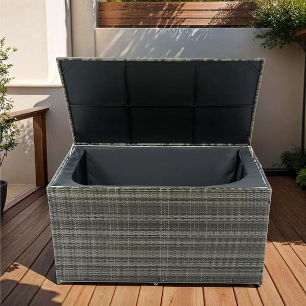 Unbranded 200 Gal. PE Rattan Patio Deck Boxes with Lid, Indoor Outdoor Durable Storage Deck Box For Patio Lawn and Garden, Grey