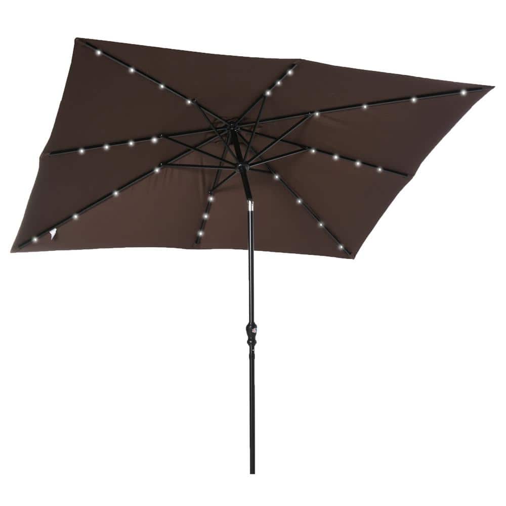 Brown Solar LED Lighted Patio Umbrella with Crank and Tilt