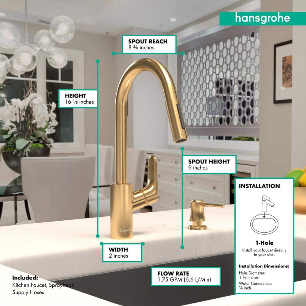 Brushed Gold Stainless Steel Pull-Down Kitchen Faucet