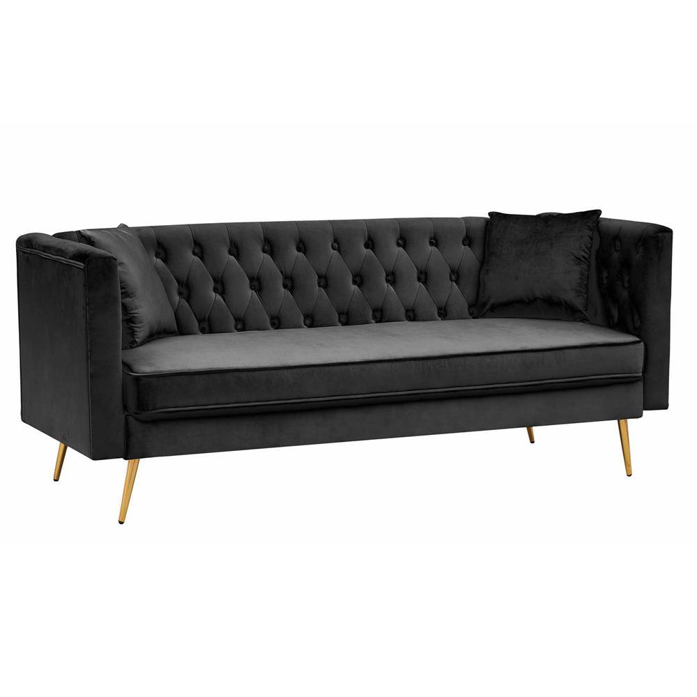 ATHMILE 77.2 In. Square Arm Velvet Modern Straight 3-Seater Sofa With ...