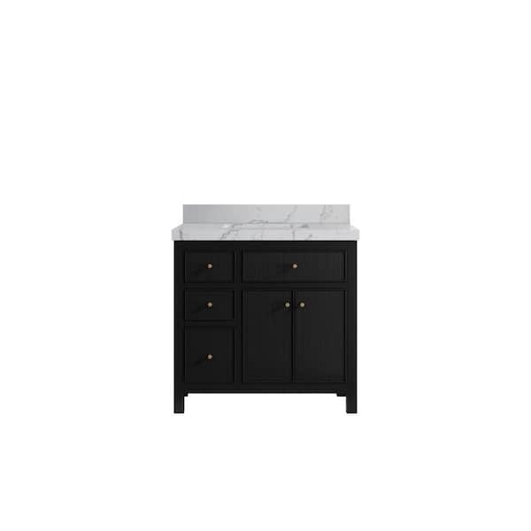 Willow Collections Sonoma 36 in. Single Sink Freestanding Black Bath Vanity with Venatino Quartz Top Unassembled