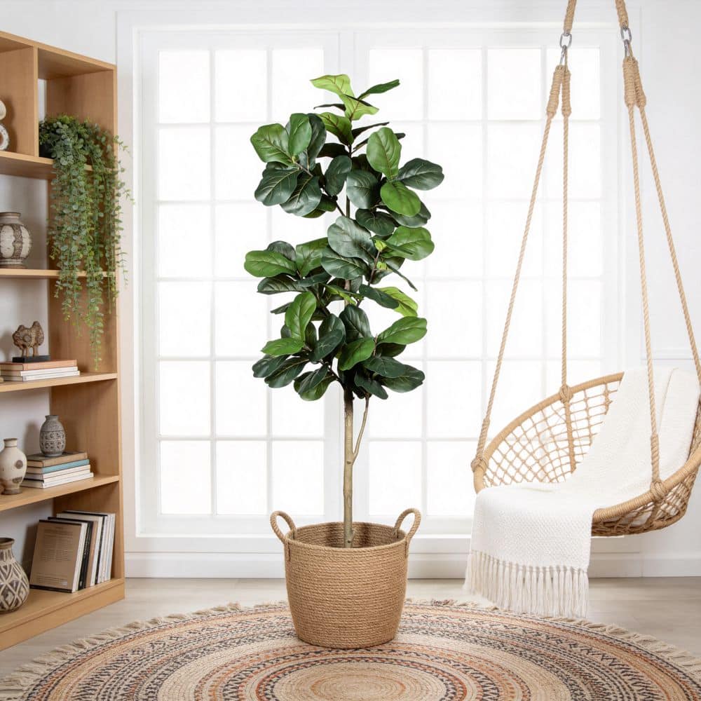 Seafuloy 7 ft. Artificial Fiddle Leaf Fig Tree in Black Plastic