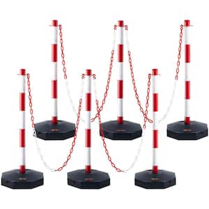 Traffic Delineator Post Cones 30 in. with Fillable Base 6.6 ft. Chain for Traffic Control, Red and White (6-Pieces)
