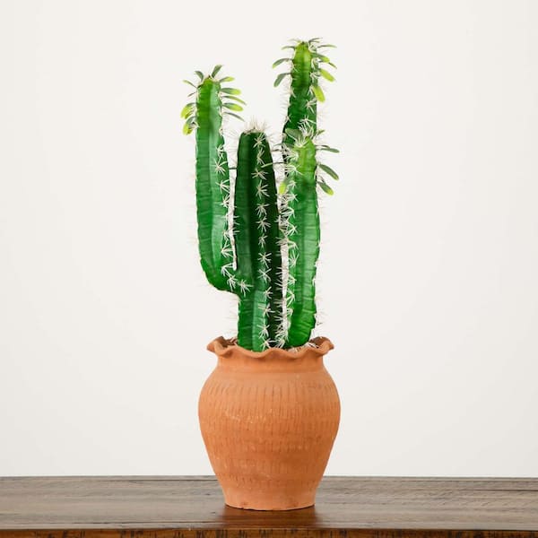 Nearly Natural 28 in. Artificial Green Cactus in Terracotta