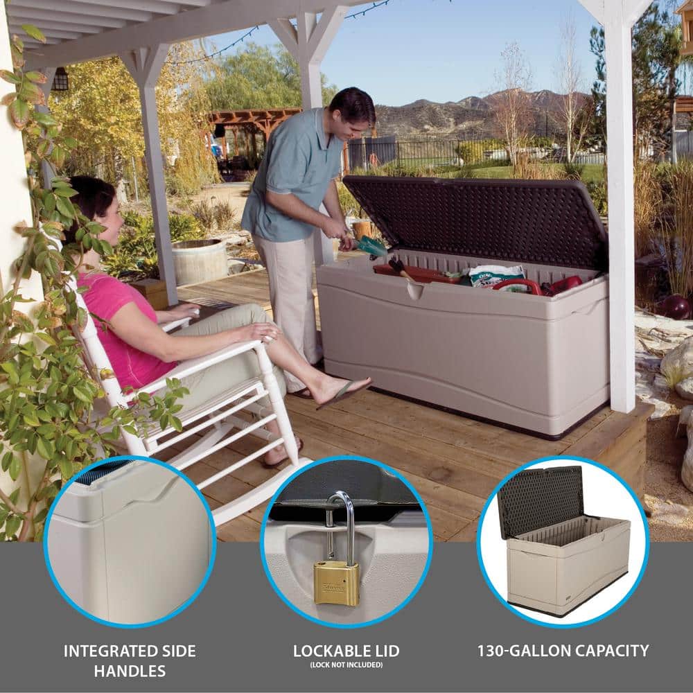 Desert Sand and Brown 130 Gallon Lockable Plastic Deck Box