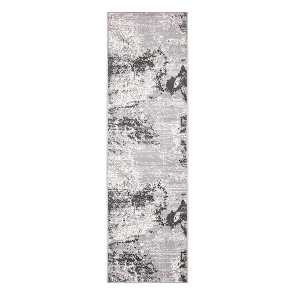 World Rug Gallery Modern Abstract Distressed Gray 2 ft. x 7 ft. Runner Area Rug