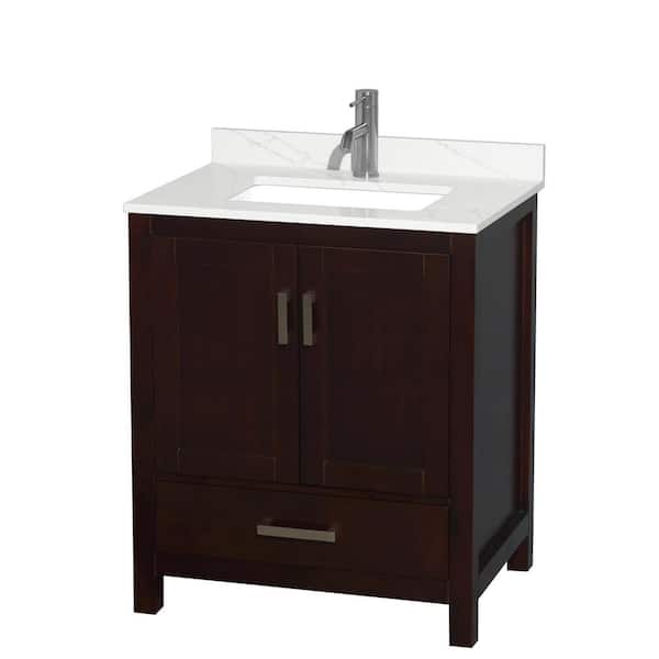Wyndham Collection Sheffield 30 in. W. x 22 in. D x 35 in. H Single Bath Vanity in Espresso with Giotto Quartz Top